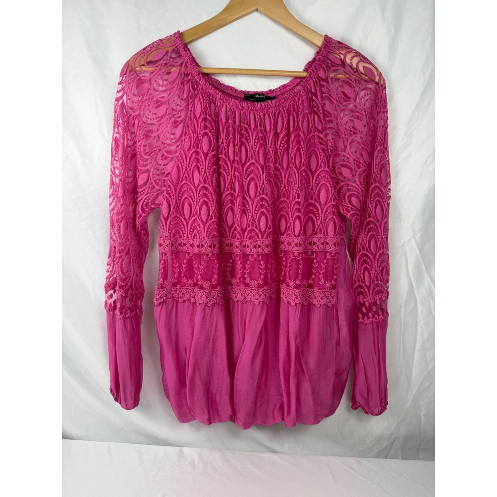 Charlie B M Pink Lace Silk Blend Boho Peasant Blouse Made in Italy
